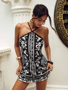 SHEIN Veneréa Summer Vacation Sexy Halter Backless Tie-Up Women Dress - Multicolor - View 1