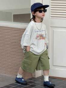 DAZY 男童时尚口袋牛仔短裤 - 軍綠色 - 查看 4