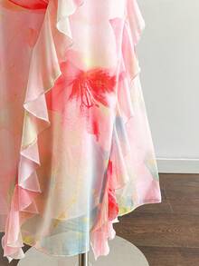 Soleia 女士彩色复古印花荷叶边垂褶领口多层连衣裙，适合度假穿着 - 彩色 - 查看 6