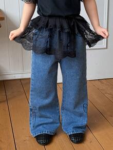 Hapijoa Girls' White Lace Mesh Skirt, Layered Tie-Waist Skirt, Atmosphere Sense, Summer - Black - View 4