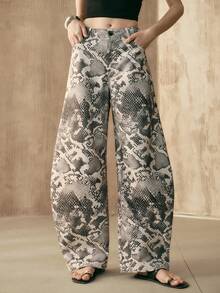 Arave Women's Leopard Print Loose-Fit Straight-Leg Curved Trousers With A Leopard Print Design, Suitable For Everyday Commuting Summer Spring Cheetah Print - Apricot - View 6