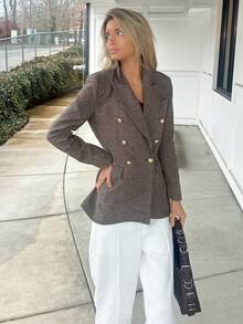 Sydney Algeri Business Style Lapel Long Sleeve Plaid Double-Breasted Blazer Jacket  Fall Cloth For Women - Multicolor - View 6