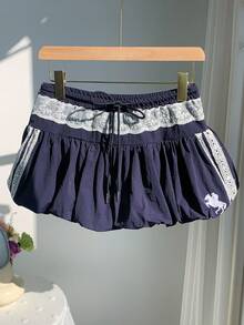 Comfortcana Hàng mới về mùa xuân/hè 2026, quần short nữ thời trang phối ren, kiểu dáng thập niên 2000, thích hợp mặc đi biển, đi nghỉ mát. - Màu xanh hải quân - Xem 7