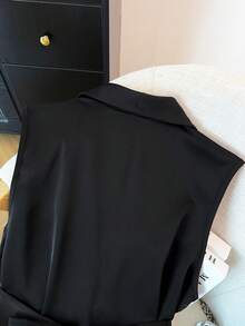 GlowEve CURVE 时尚休闲法式复古优雅通勤腰带蝴蝶结衬衫 - 黑色 - 查看 7