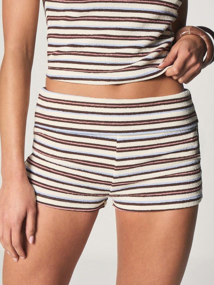 MISSGUIDED Ribbed Knit Striped Crop Tank Top And High Waisted Shorts Two Piece Set Summer Lounge Wear Matching Co Ord Outfit Casual Sleeveless Vest