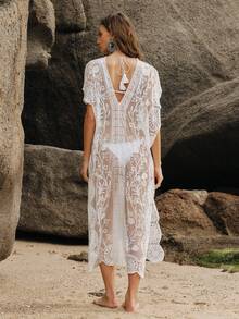 SHEIN Swim Chicsea Women's Sheer Mesh Beach Cover Up Swimsuit Dress, Summer - White - View 2
