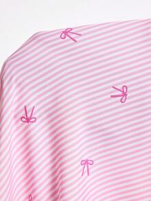 SHEIN CURVE+ Valentine's Day Plus Size Open Front Raglan Short Sleeve Striped Bow Print Peplum Blouse,Going Out,Tunic Top,Formal Tops For Women,Teacher Shirts - Pink - View 9
