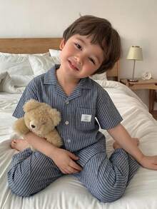 DAZY Toddler Boys' Striped Short Sleeve Pajama Set - Grey - View 1