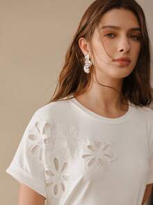 MOTF PREMIUM HOLLOW OUT SHORT SLEEVE T-SHIRT - White - View 5