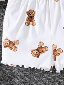 SHEIN Tween Girl Bear Pattern Knit Camisole And Shorts 2 Pieces Pajama Set - White - View 8