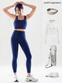 GLOWMODE 2件套 Powersculpt™ Flex Your Fit 吸汗速干凉爽运动文胸及24英寸紧身裤套装，交叉后背宽肩带设计，适合高强度运动、跑步训练，可拆卸胸垫，春夏款 - Dark Blue - 查看 9