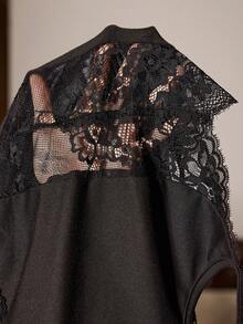 Slumberist 性感成熟蕾丝拼接修身吊带背心和长裤女士睡衣套装 - 黑色 - 查看 8