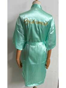 Wedding Party BathRobe With Golden Letters Kimono Pajamas Bridesmaid Robe Dressing Gown, Suitable For Bride, Bridesmaids, Vacation, Party, Birthday - Multicolor - View 12