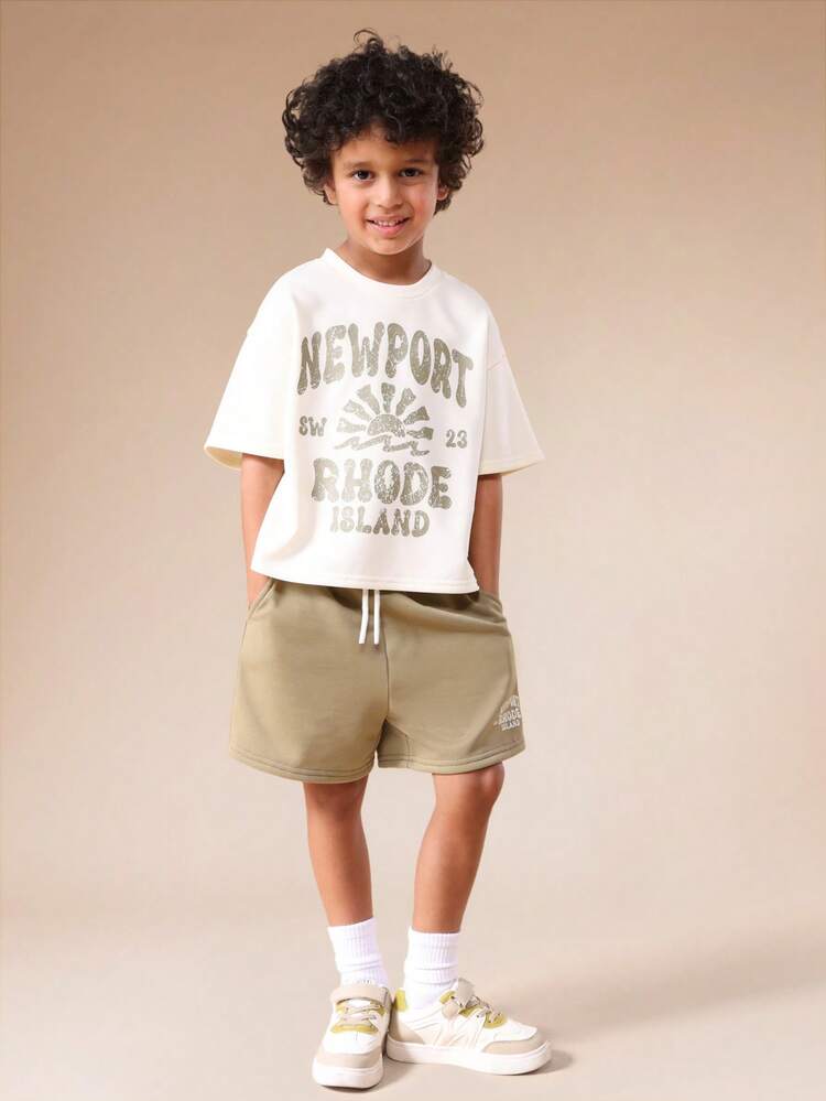 Graphic T-Shirt And Shorts Set With Drawstrings