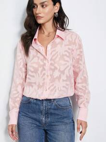 Aveloria Modichic Button Front Sheer Shirt Without Bra Workwear Elegant Business Casual Women Button Up Shirt Women  - Pink - View 4
