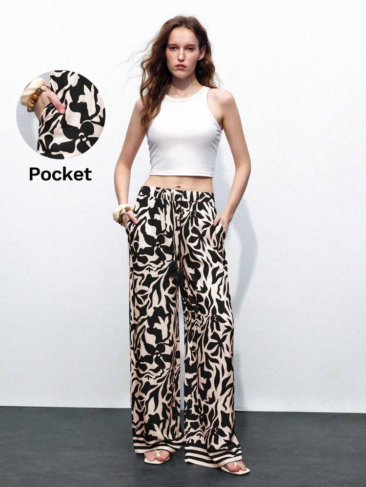 SHEIN Maija 2026 Spring & Summer Floral Print Tassel Decor Spring/Summer Pants, Suitable For Festival, Vacation, Beach All-Match Summer For All Seasons, Modern Holiday Fashion Design, Comfortable Beach, Bohemian Style, Island Holiday Wear, Summer Dopamine Holiday Wear, Ins Same Style Holiday Style, Exotic Atmosphere, Country Concert, Western Style St Patrick's Day Women Easter Summer Easter Women Party Top Beach Summer Holiday Each Vacation Summer Going Out Graduation