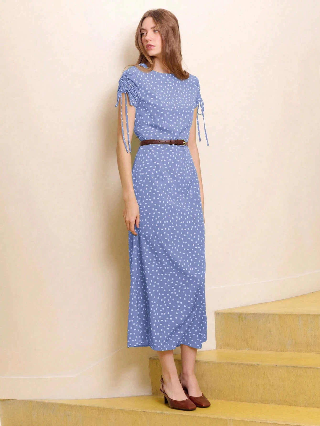 Robe maxi élégante à pois vert foncé