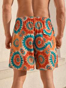 CoralVoy Men's Fashionable Casual Printed Drawstring Beach Shorts Men Vacation Beachwear Swimwear For Men Men's Swim Trunk Geometric - Multicolor - View 4