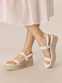 Styleloop Women's Woven Rope Platform Wedge Sandals, Vacation Style BOHO Chic Retro American Western Music Festival Party Outfit Valentine's Day Holiday Travel Essential Boho Cowgirl Outfit - White 1 - View 6