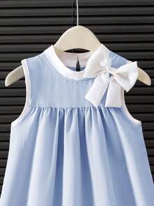 Elladie kids Vestido sin mangas de estilo vacacional, suelto y de unicolor elegante para niñas en verano - Azul - Ver 4