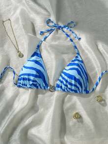 Swim Vcay Leopard Print Beaded Decorated Bikini Top - Multicolor - View 3