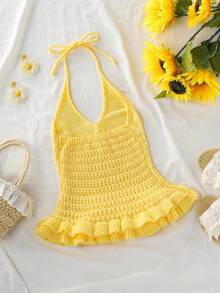 INAWLY Women's Solid Color Minimalist Everyday Sexy Criss-Cross Camisole - Yellow - View 2