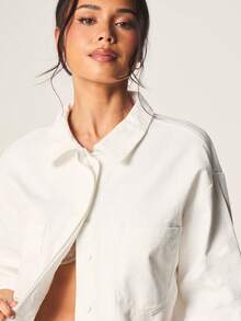 MISSGUIDED Chaqueta vaquera con botones delanteros oversize, cuello clásico y bolsillo en el pecho para capas casuales en primavera y verano - Blanco - Ver 5