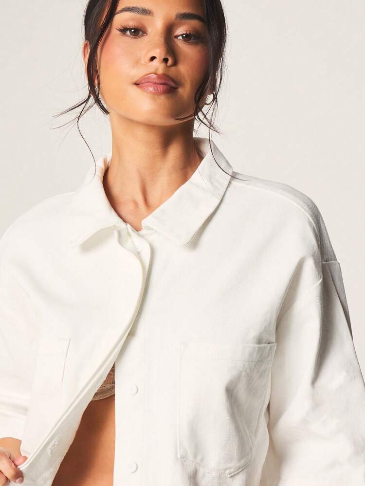 MISSGUIDED 오버사이즈 버튼 프론트 데님 재킷, 클래식 칼라 및 가슴 포켓 포함, 캐주얼 봄 여름 레이어링용