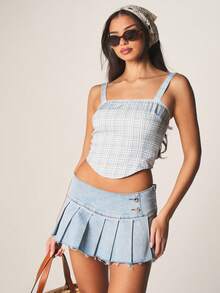 MISSGUIDED Top con corpiño a cuadros con tirantes ajustables y cremallera trasera para primavera y verano - Multicolor - Ver 6