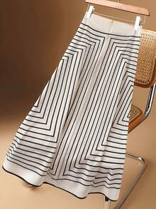 GlowEve Women's Elegant Casual Vacation Diamond Geometric Print Wrap-Style Beige A-Line Skirt - Apricot - View 2