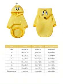LOONEY TUNES X PETSIN 1件黄色小鸟印花宠物连帽衫，黄色加厚保暖秋冬宠物服装 - 黃色 - 查看 3