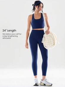 GLOWMODE 2件套 Powersculpt™ Flex Your Fit 吸汗速干凉爽运动文胸及24英寸紧身裤套装，交叉后背宽肩带设计，适合高强度运动、跑步训练，可拆卸胸垫，春夏款 - Dark Blue - 查看 6