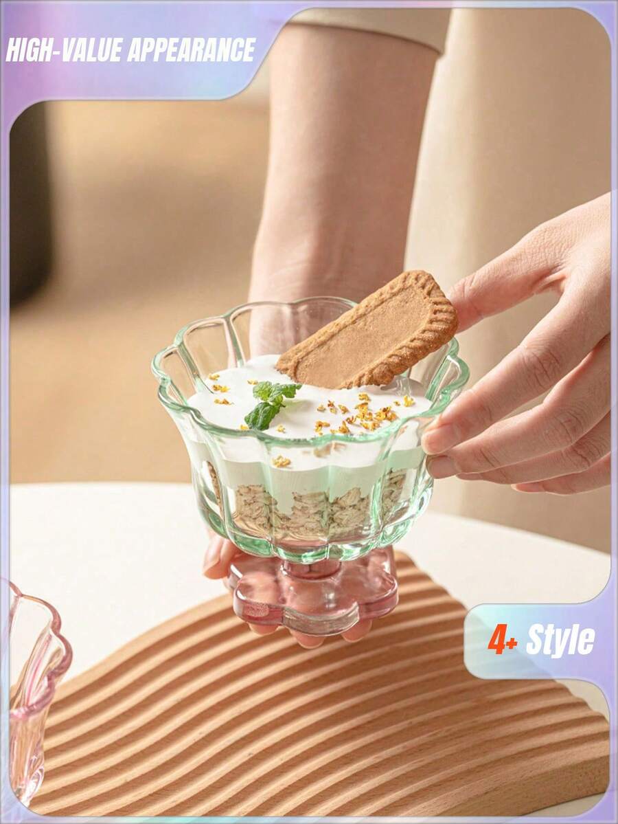 1pc Yogurt Flower Vase Shape Glass Cup, Sweet Dessert/Ice Cream/Yogurt Cup, High-Quality Milk/Juice Glass Cup