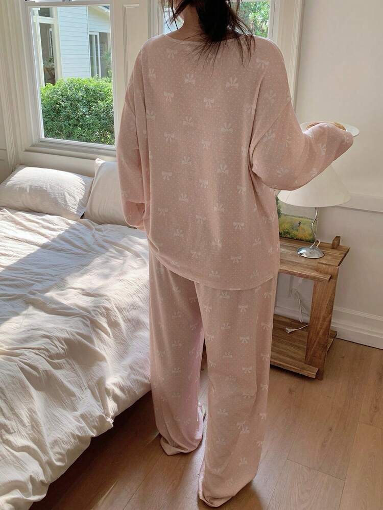 Dazy Plus Plus Size Women Comfortable Bow Knot Pajama Set