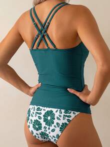 Swim Lushoire Women's Elegant V-Neck Bikini Two Pieces Swimwear, European And American Style, Suitable For Beach Vacation In Summer - Cadet Blue - View 2