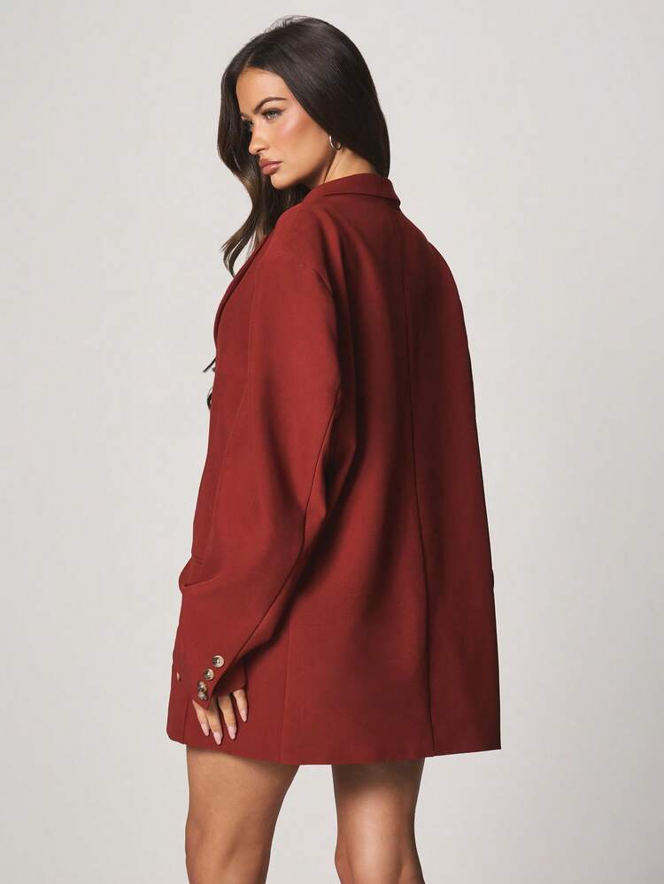 MISSGUIDED Oversized Burgundy Blazer With Lapel Collar Button Closure Professional Office Wear Business Casual Fall Winter Outerwear