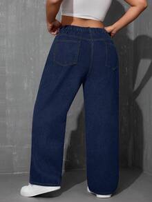 SHEIN ICON 大码纯色休闲牛仔裤 - 深色水洗藍 - 查看 2