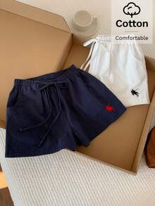 Comfortcana Bộ 2 chiếc quần short mùa hè kiểu dáng thường ngày, chất liệu cotton pha lanh, màu trơn. - Nhiều màu - Xem 6