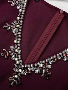 Layrah Wine Red Knitted Beaded Midi Dress With Unique Design Luxury Dress For Women - Burgundy - View 8