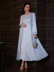 Layrah Đầm dạ hội 2 trong 1 đính sequin thời trang nữ, đầm dự tiệc sang trọng mùa xuân/hè, đầm cưới. - Màu xanh lam - Xem 8
