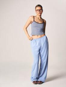 MISSGUIDED Casual Light Drawstring Wide Leg Joggers With Button Front Detail - Blue - View 6