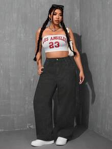 SHEIN ICON 大码纯色休闲牛仔裤 - 深灰色 - 查看 6