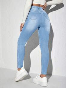 Jeanoix Jeans de mezclilla casual desgastados para mujer - Lavado ligero - Ver 2