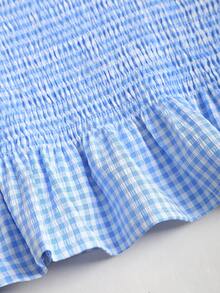 Sweetra Women's Multi-Wear Square Neck Plaid Pleated Sleeveless Cropped Top - Baby Blue - View 5