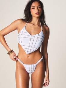 MISSGUIDED Checkered Pattern Bikini Bottoms High Waisted String Tie Side Swimwear Summer Beach - Multicolor - View 3