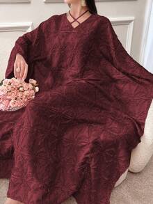 Al Najma 女士纯色简约日常纹理长裙 - 紅色 - 查看 3