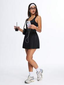 Eassivo Eassivo Đầm thể thao nữ không tay màu trơn, kiểu dáng thường ngày - màu đen - Xem 5