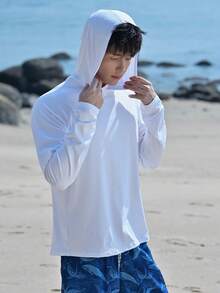 DAZY 男士纯色连帽长袖防晒衣，夏季 - 白色 - 查看 7