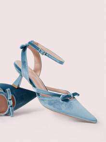 CUCCOO DOLLMOD New Blue Velvet High Heels, Bowknot Criss-Cross Hollow-Out Women Shoes - Baby Blue - View 1