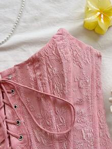 Corsé moldeador de unicolor con diseño de espina de pescado y atar, de moda, para el verano - Rosa vieja - Ver 6